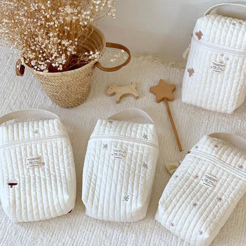 Stars Quilted Nappy Storage Bag Portable Diaper Organizer Mommy Travel Pouch with Zipper 28x18x6cm for Australian Families and Stroller Use - Image 4