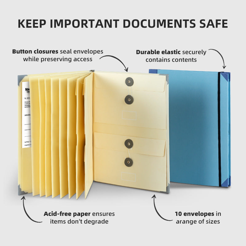 Pink Important Document Organizer Folder with 10 Manila Envelopes and Acid-Free Paper for Home Office Estate Planning and Aussie Travel - Image 3