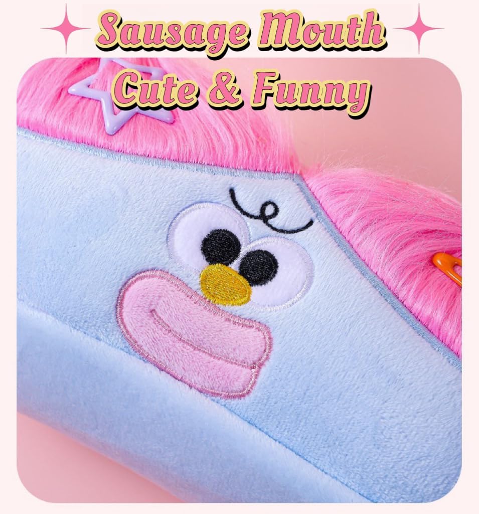 Blue Funny Plush Big Eye Monster Pencil Case with DIY Messy Hair Large Capacity Stationery Pouch for Australian Students and School Gift - Image 2