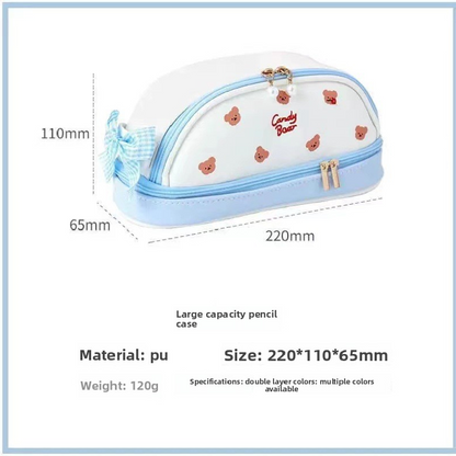 Red Large Capacity Double Layer Pencil Case Waterproof PU Leather Stationery Organizer for Australian Students and Office Use High Capacity Makeup Bag - Image 5