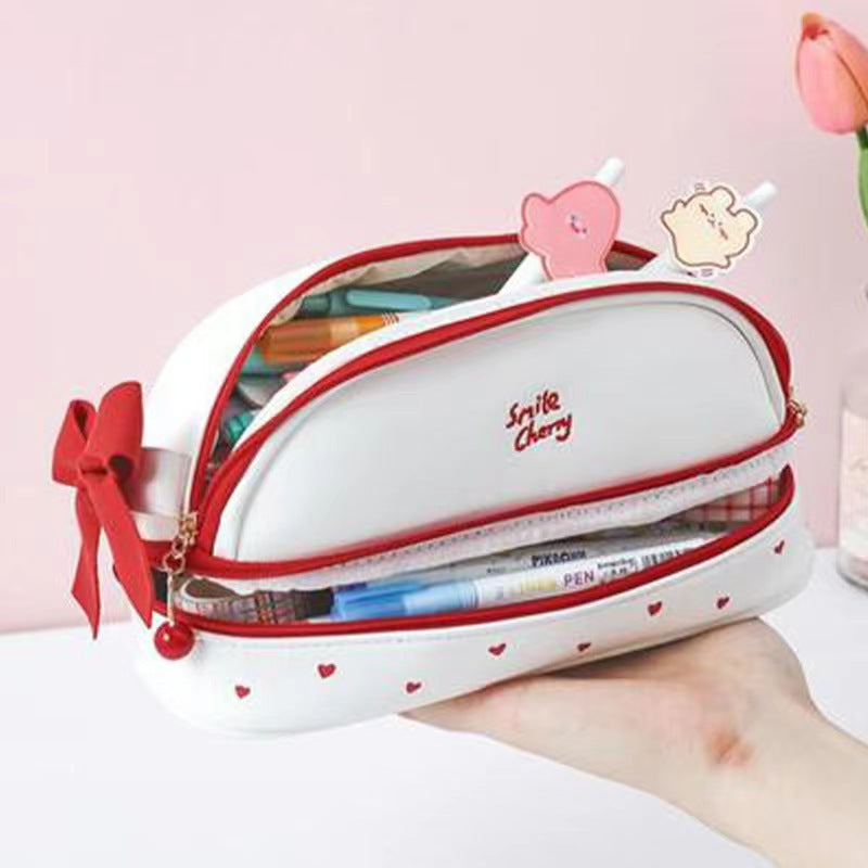 Purple Large Capacity Double Layer Pencil Case Waterproof PU Leather Stationery Organizer for Australian Students and Office Use High Capacity Makeup Bag - Image 2