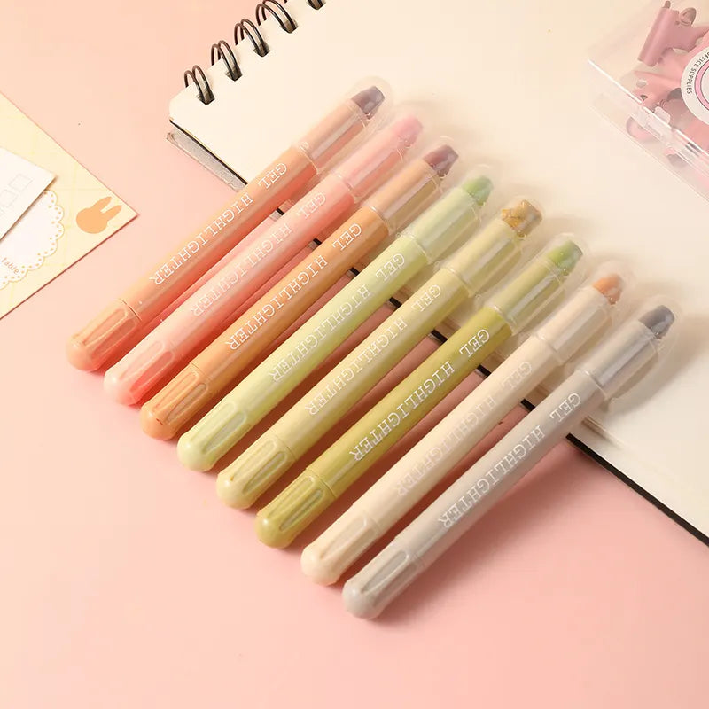 Morandi Color Solid Gel Highlighters 8 Pack No Bleed Dry Highlighter Pens for School Office Journaling and Aussie Students Stationery Kit