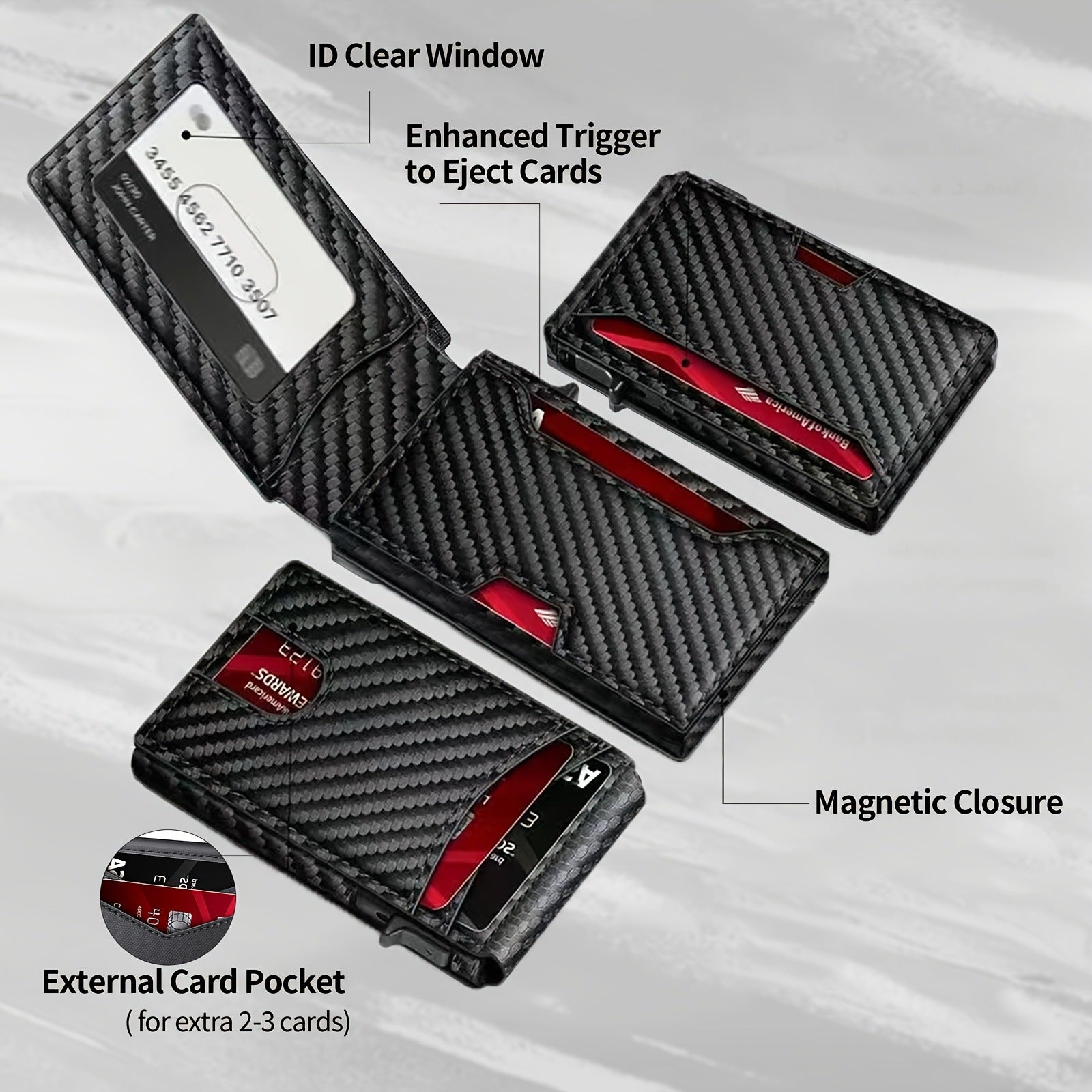 Carbon Fiber Slim Bifold Wallet for Men with RFID Blocking Pop-up Card Ejector and Magnetic Closure Minimalist Design for Australian Daily Use - Image 2
