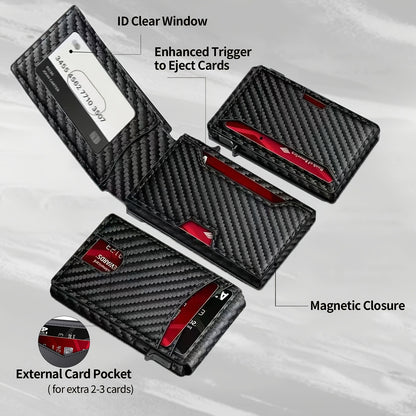 Carbon Fiber Slim Bifold Wallet for Men with RFID Blocking Pop-up Card Ejector and Magnetic Closure Minimalist Design for Australian Daily Use - Image 2