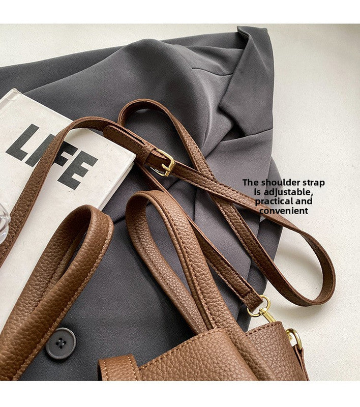 Brown Retro 2-Piece Women's Bucket Bag Set with Removable Inner Pouch PU Leather Crossbody Handbag and Fashionable Tote for Australian Everyday Use - Image 6
