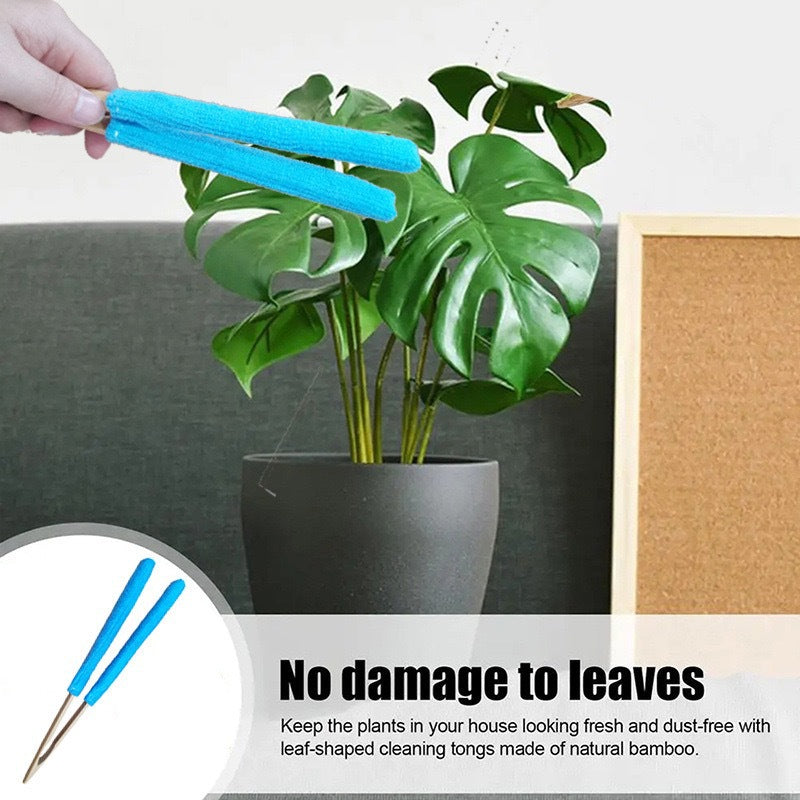 Orange 3 Pack Microfiber Plant Leaf Cleaning Tongs with Removable Sleeves and Natural Bamboo Handles for Houseplants Maintenance - Image 2