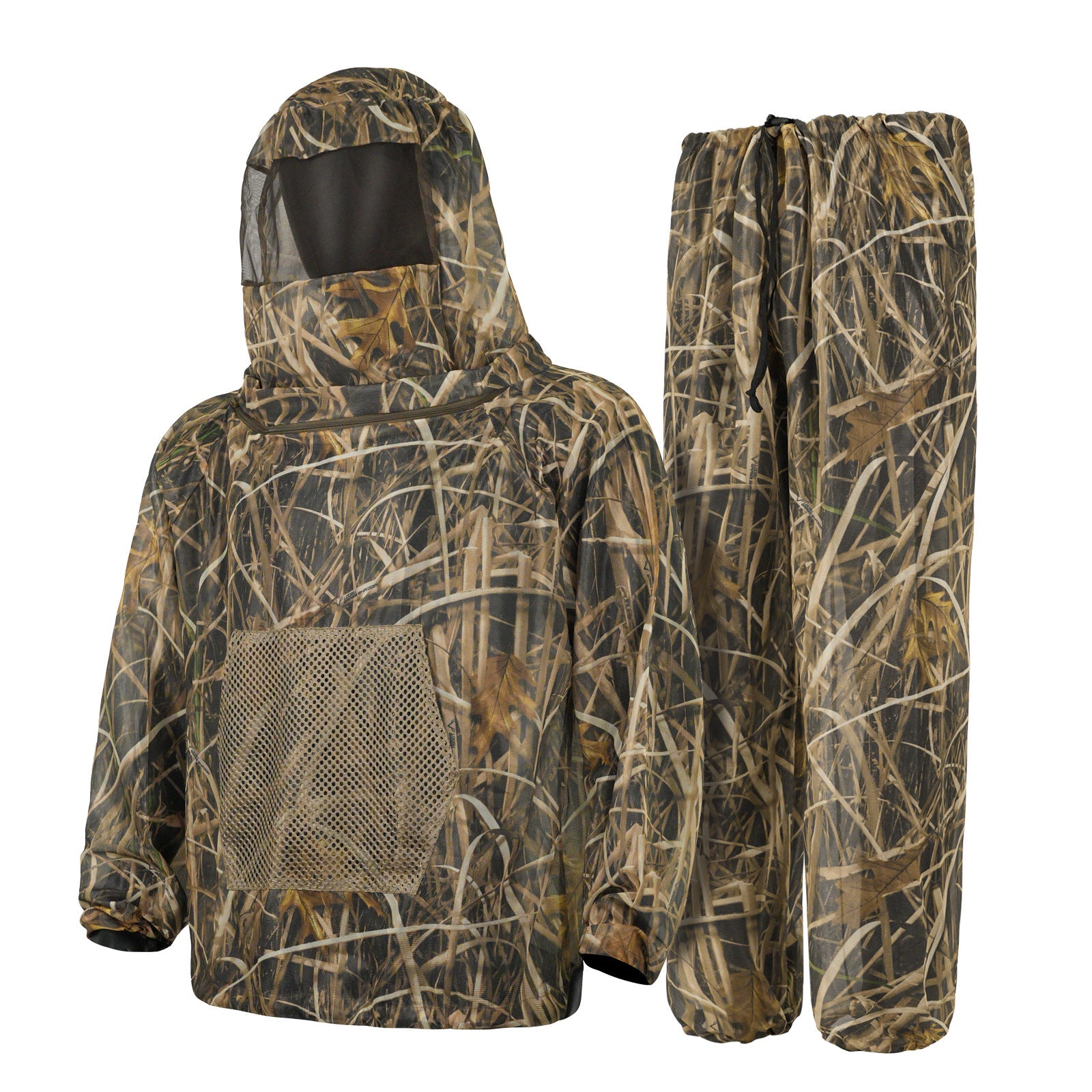 Withered grass Camouflage Mosquito Repellent Suit Ultra-Fine Mesh Hooded Ghillie Suit for Outdoor Hunting Camping Fishing and Beekeeping(XL/XXL)