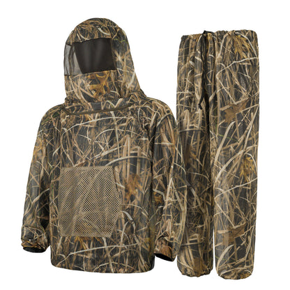 Withered grass Camouflage Mosquito Repellent Suit Ultra-Fine Mesh Hooded Ghillie Suit for Outdoor Hunting Camping Fishing and Beekeeping(XL/XXL)