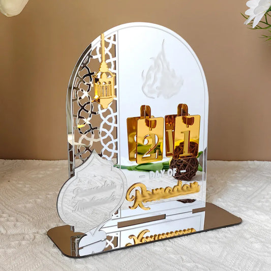Silver Acrylic Desktop Holiday Countdown Ornament with Mirrored Finish and Interchangeable Numbers 20cm x 20cm Festive Home Decoration(BT268)