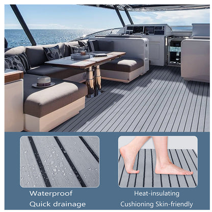 Non-Slip EVA Foam Boat Flooring Sheet Grey with Black Stripes Self-Adhesive Marine Decking Mat for Yacht and Boat Deck DIY Upgrade(2400x900x6mm) - Image 4