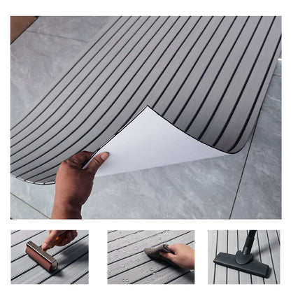 Non-Slip EVA Foam Boat Flooring Sheet Grey with Black Stripes Self-Adhesive Marine Decking Mat for Yacht and Boat Deck DIY Upgrade(2400x600x6mm) - Image 2
