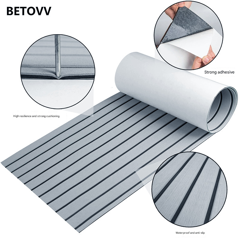 Non-Slip EVA Foam Boat Flooring Sheet Grey with Black Stripes Self-Adhesive Marine Decking Mat for Yacht and Boat Deck DIY Upgrade(2400x600x6mm) - Image 3