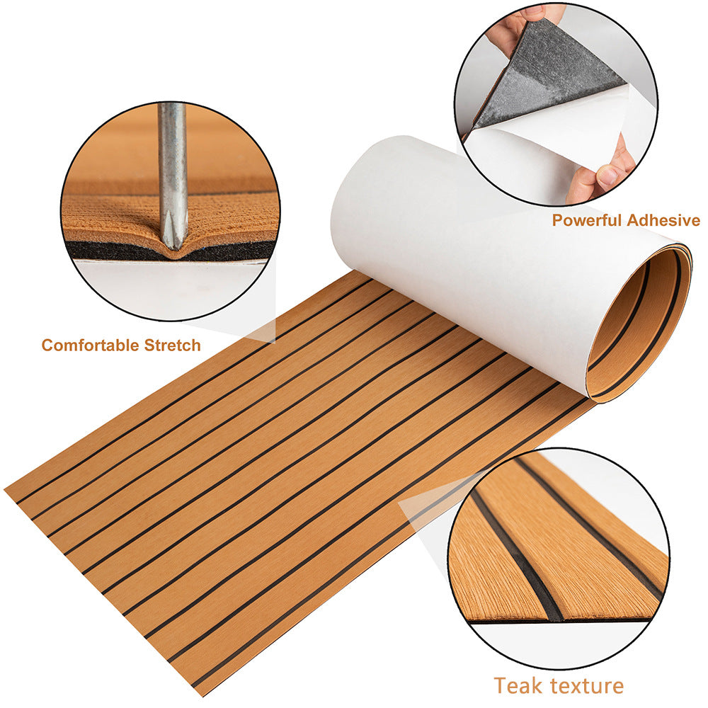 Teak EVA Foam Boat Flooring Sheet Brown with Black Stripes Self-Adhesive Marine Decking Mat for Yacht Fishing Boat RV DIY Upgrade Australian Boating(2400x300x6mm) - Image 4