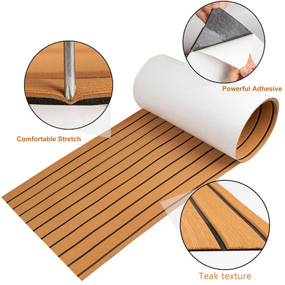 Teak EVA Foam Boat Flooring Sheet Brown with Black Stripes Self-Adhesive Marine Decking Mat for Yacht Fishing Boat RV DIY Upgrade Australian Boating(2400x600x6mm) - Image 4