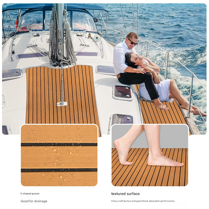 Teak EVA Foam Boat Flooring Sheet Brown with Black Stripes Self-Adhesive Marine Decking Mat for Yacht Fishing Boat RV DIY Upgrade Australian Boating(2400x900x6mm) - Image 2