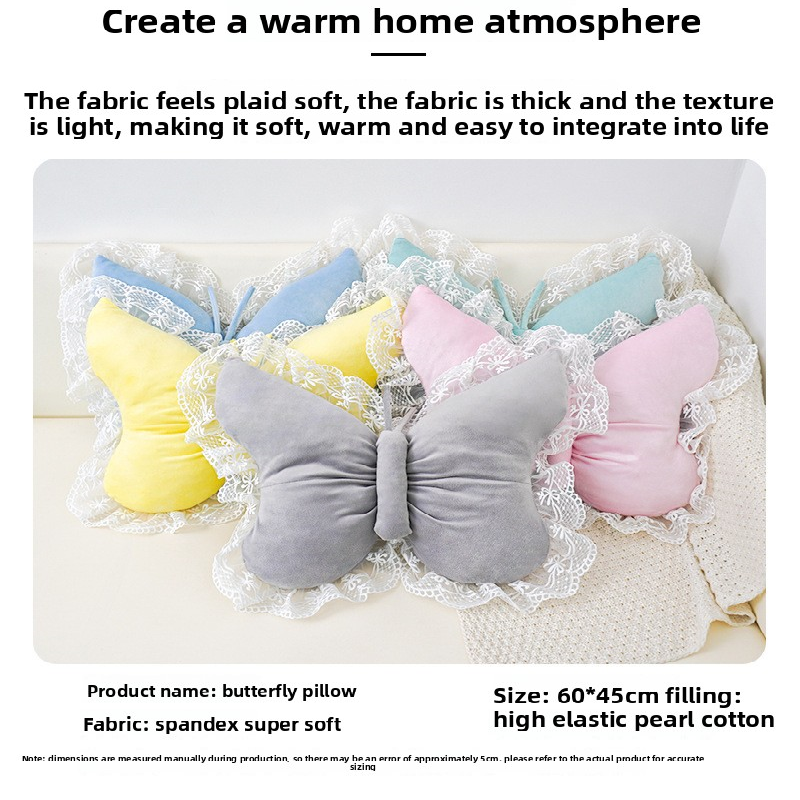 Blue Elegant Butterfly Lace Throw Pillow 60x45cm Soft Decorative Cushion for Sofa Bedroom Office and Car Comfort Backrest Accessory - Image 5