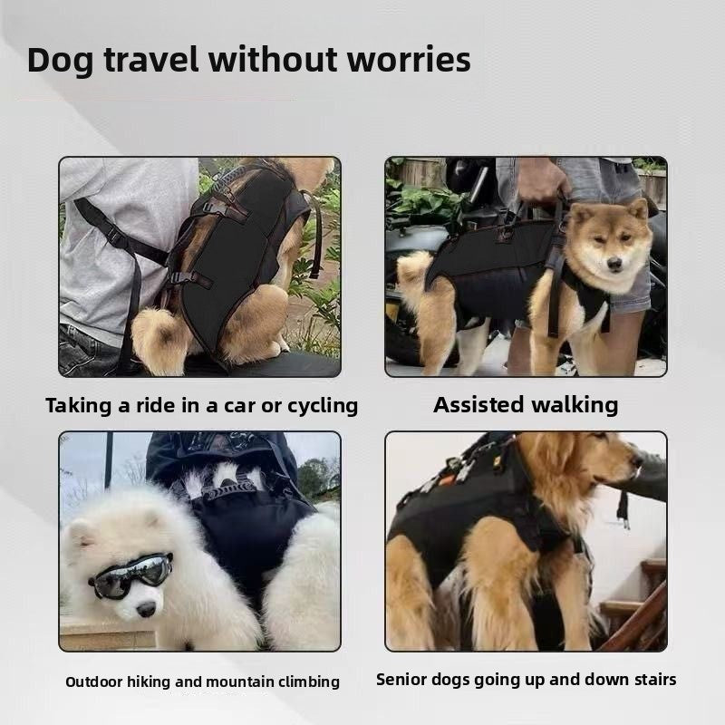 Black Multi-Functional Dog Carrier Backpack and Lift Harness for Hiking and Outdoor Use, Adjustable Breathable Pet Support Sling for Senior or Injured Large Dogs(Size: S) - Image 3