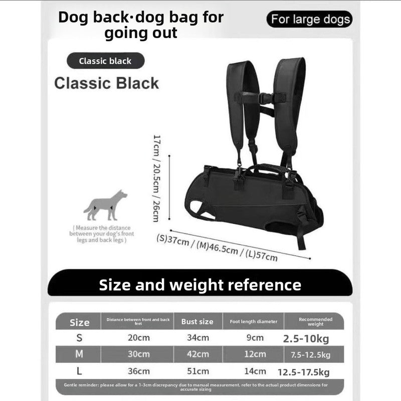 Black Multi-Functional Dog Carrier Backpack and Lift Harness for Hiking and Outdoor Use, Adjustable Breathable Pet Support Sling for Senior or Injured Large Dogs(Size: S) - Image 6
