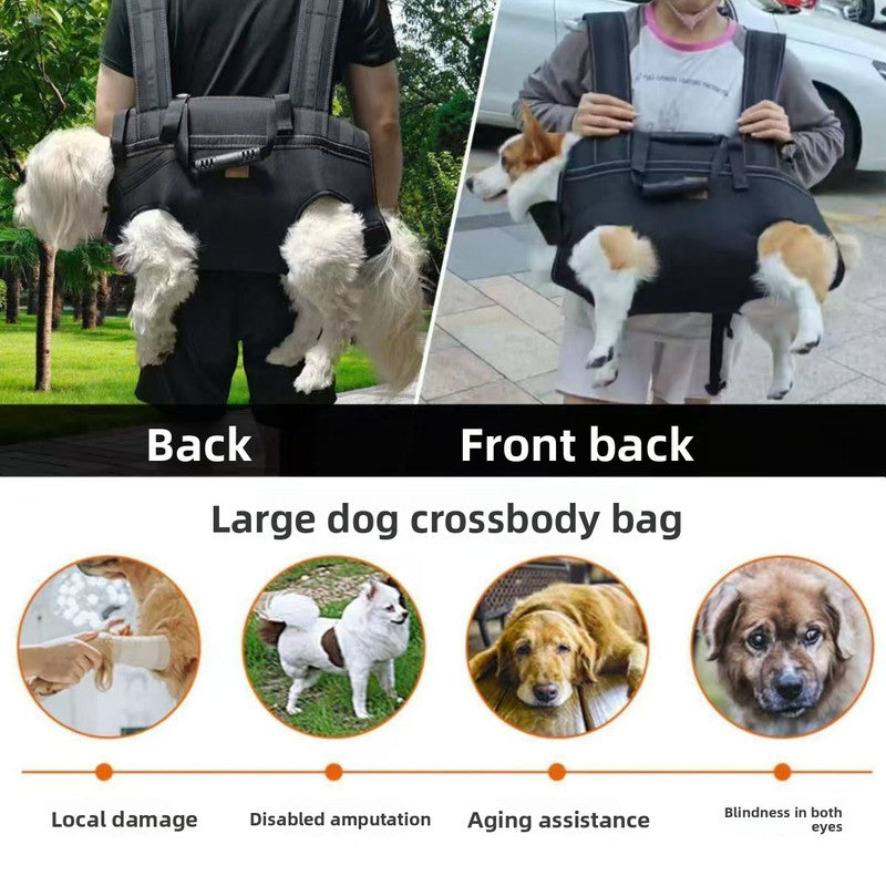Black Multi-Functional Dog Carrier Backpack and Lift Harness for Hiking and Outdoor Use, Adjustable Breathable Pet Support Sling for Senior or Injured Large Dogs(Size: M) - Image 2