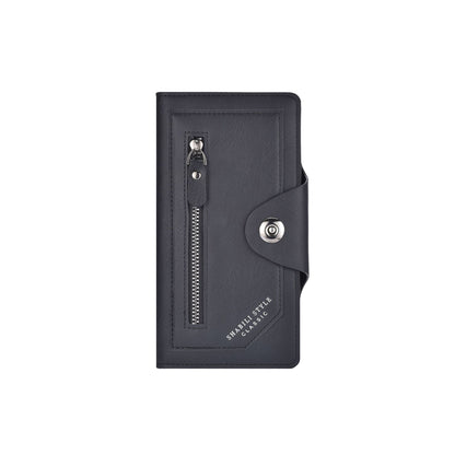 Black Vintage Men's Long Wallet Slim PU Leather Clutch with Multi Card Slots and External Zipper Pocket, Large Capacity Fashion Purse for Daily Use