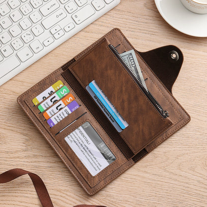 Black Vintage Men's Long Wallet Slim PU Leather Clutch with Multi Card Slots and External Zipper Pocket, Large Capacity Fashion Purse for Daily Use - Image 2