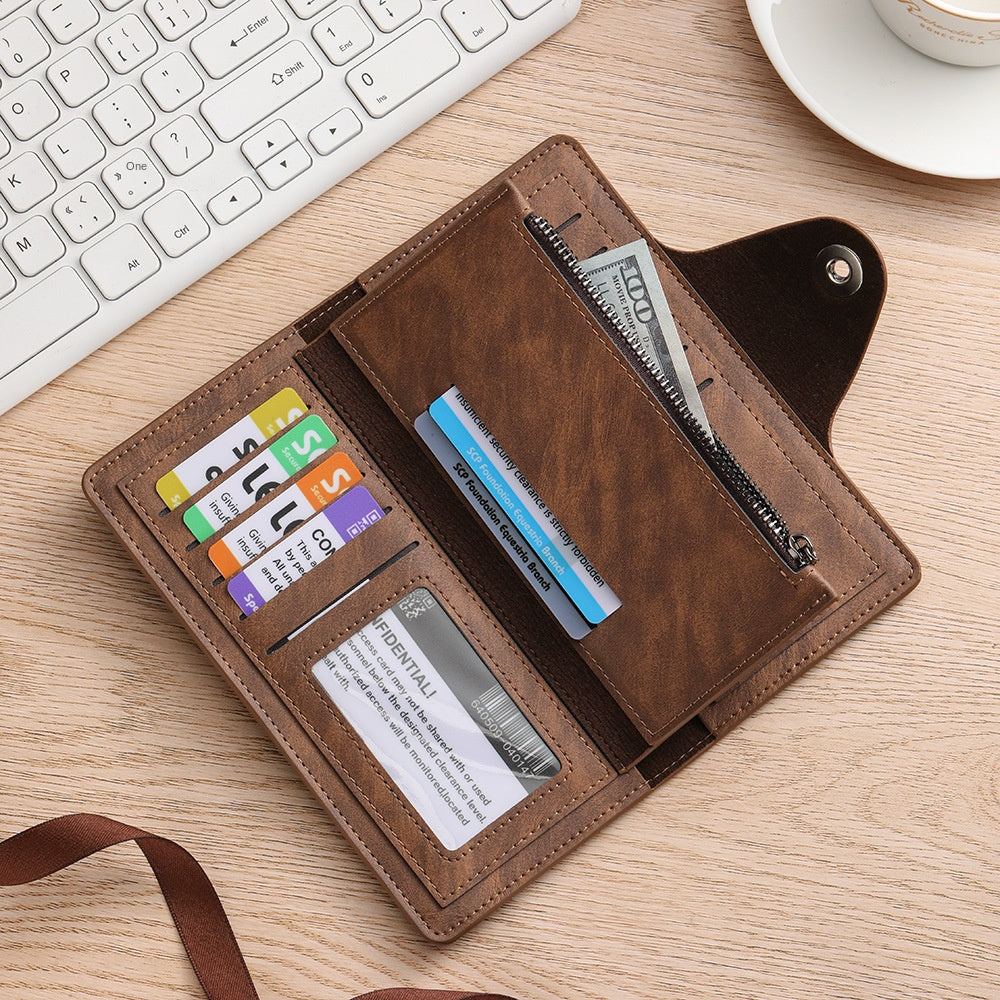 Dark coffee Vintage Men's Long Wallet Slim PU Leather Clutch with Multi Card Slots and External Zipper Pocket, Large Capacity Fashion Purse for Daily Use - Image 2