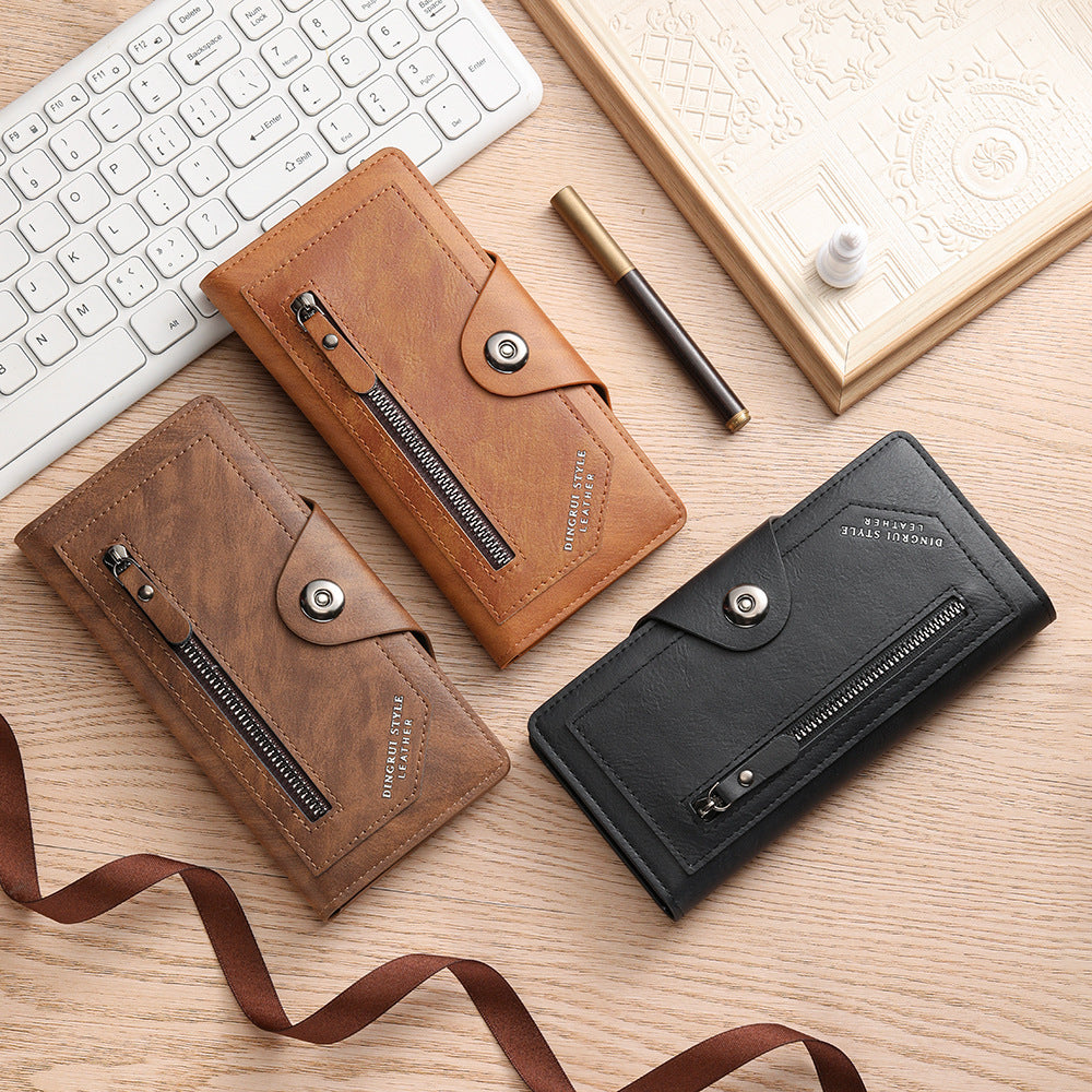 Dark coffee Vintage Men's Long Wallet Slim PU Leather Clutch with Multi Card Slots and External Zipper Pocket, Large Capacity Fashion Purse for Daily Use - Image 4