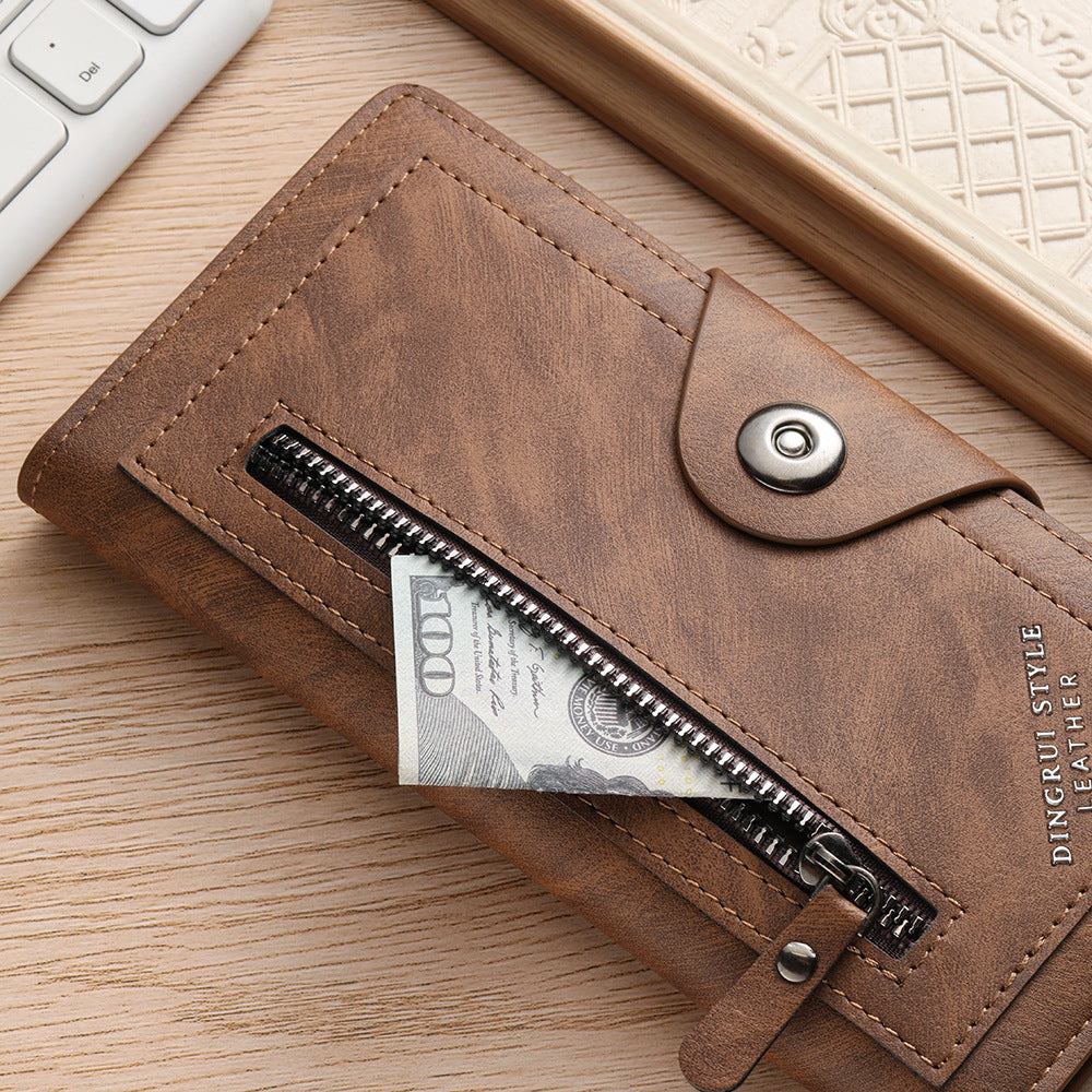 Light coffee Vintage Men's Long Wallet Slim PU Leather Clutch with Multi Card Slots and External Zipper Pocket, Large Capacity Fashion Purse for Daily Use - Image 3