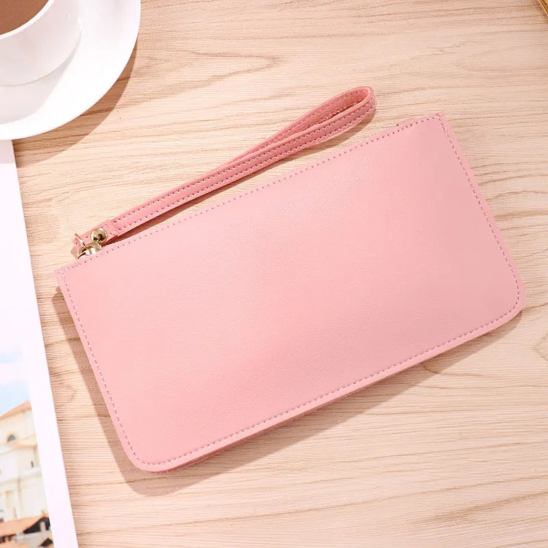 Pink Women's Soft PU Leather Double-Layer Zip Wallet with Wrist Strap – Spacious Card, Cash and Phone Holder for Students and Everyday Use in Australia