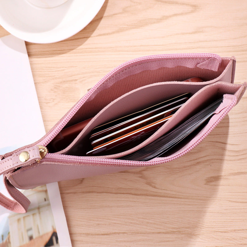 Light blue Women's Soft PU Leather Double-Layer Zip Wallet with Wrist Strap – Spacious Card, Cash and Phone Holder for Students and Everyday Use in Australia - Image 3
