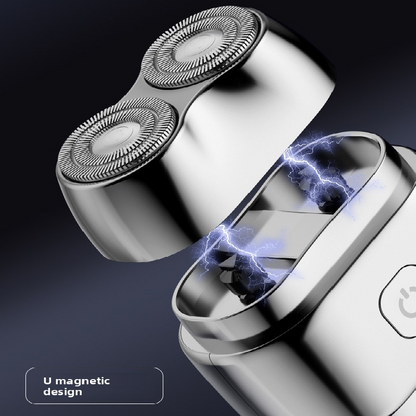 Silver Mini Electric Shaver with Dual Floating Heads Magnetic Suction and IPX5 Waterproofing for Men Travel Grooming Compact Rechargeable Razor AU Stock - Image 3