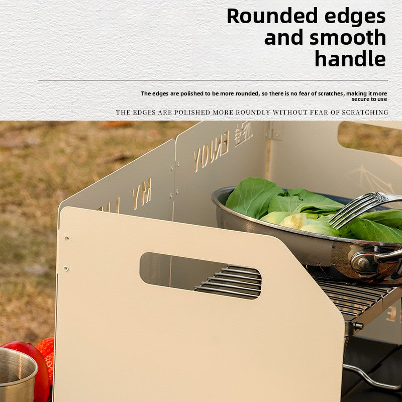 Black Heavy-Duty 4-Fold Camping Stove Windshield Portable Steel Wind Deflector for Outdoor Cooking and Picnics with Storage Bag - Image 5
