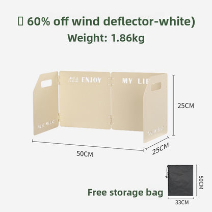 White Heavy-Duty 4-Fold Camping Stove Windshield Portable Steel Wind Deflector for Outdoor Cooking and Picnics with Storage Bag