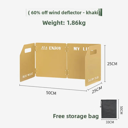 khaki Heavy-Duty 4-Fold Camping Stove Windshield Portable Steel Wind Deflector for Outdoor Cooking and Picnics with Storage Bag