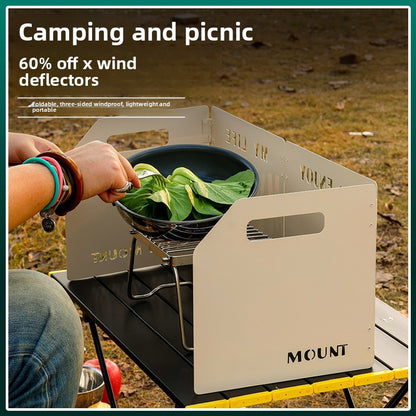 khaki Heavy-Duty 4-Fold Camping Stove Windshield Portable Steel Wind Deflector for Outdoor Cooking and Picnics with Storage Bag - Image 4