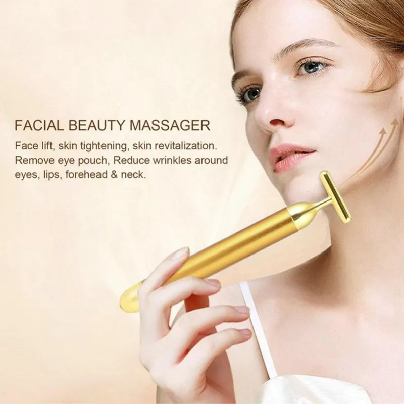 Sliver Electric T-Shape Facial Massage Bar Waterproof Gold Tone Beauty Roller for Daily Skincare and High Frequency Vibration - Image 2