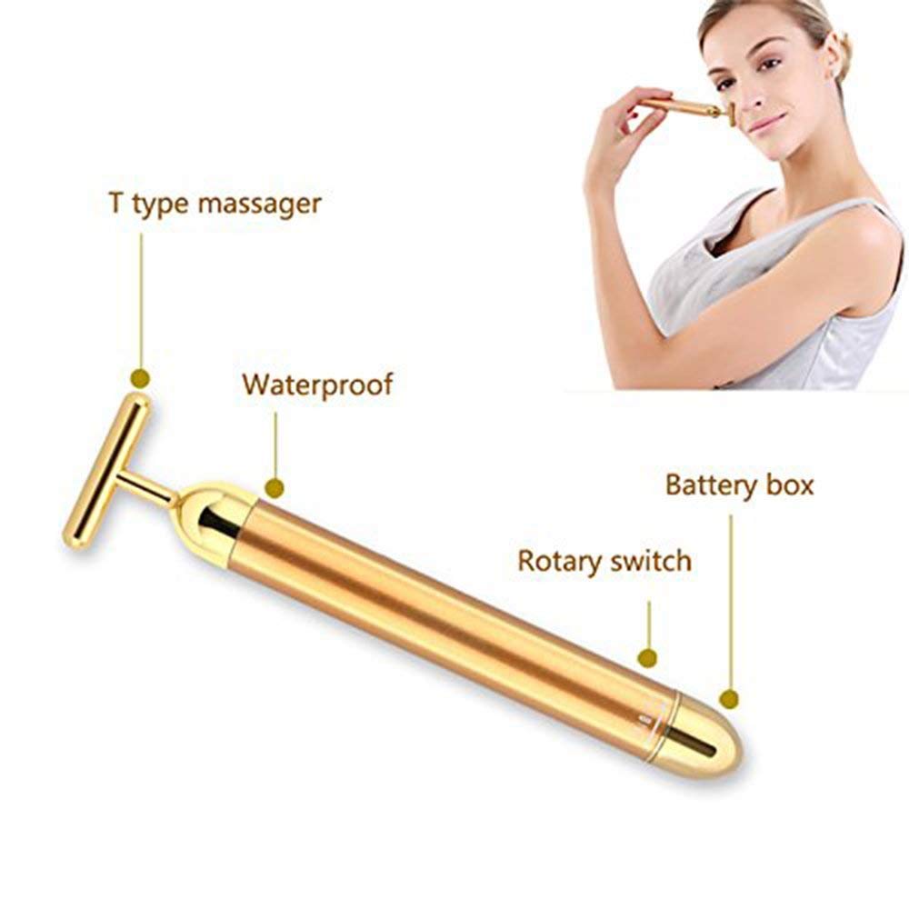 Gold Electric T-Shape Facial Massage Bar Waterproof Gold Tone Beauty Roller for Daily Skincare and High Frequency Vibration - Image 3