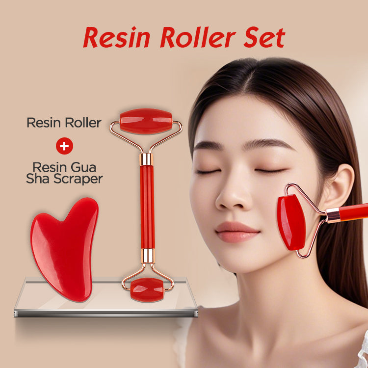 Double Purple Dual-Head Resin Facial Roller and Heart-Shaped Gua Sha Set for Home SPA Skincare and Face Neck Massage - Image 2