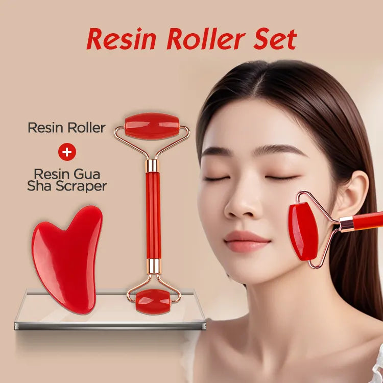 White Dual-Head Resin Facial Roller and Heart-Shaped Gua Sha Set for Home SPA Skincare and Face Neck Massage - Image 2