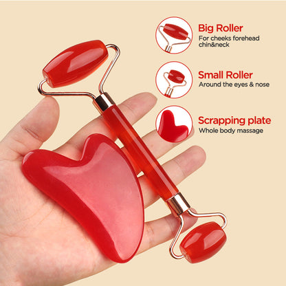 Black Dual-Head Resin Facial Roller and Heart-Shaped Gua Sha Set for Home SPA Skincare and Face Neck Massage - Image 4