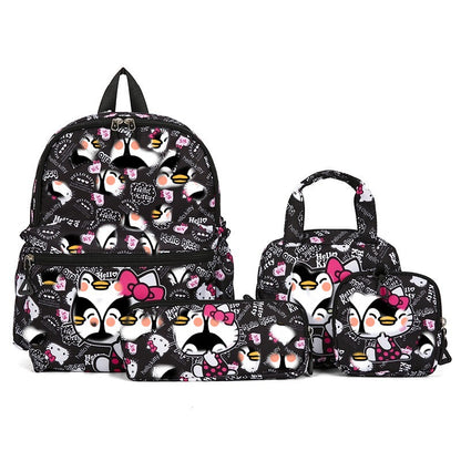 Black 4-Piece Large Capacity School Backpack Set for Primary Students Years 3-6 Durable Nylon Lightweight Rucksack with Handbag for Daily Australian School Life