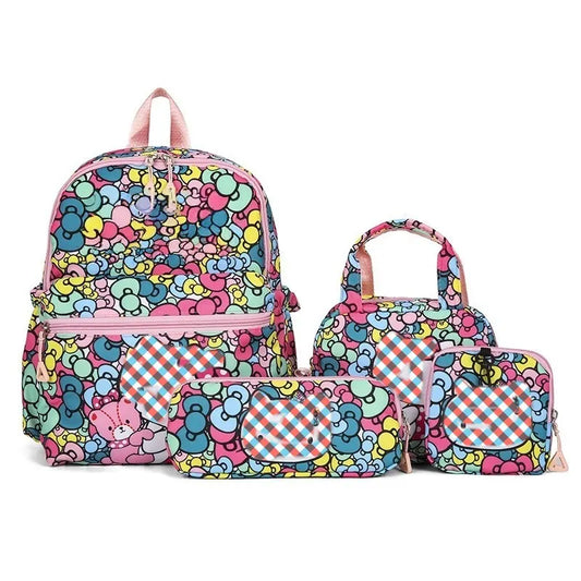 Pattern KT 4-Piece Large Capacity School Backpack Set for Primary Students Years 3-6 Durable Nylon Lightweight Rucksack with Handbag for Daily Australian School Life