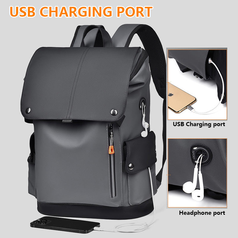 Black and gray Men Large Capacity Business Laptop Backpack Waterproof PU Leather Travel Rucksack with USB Port for Work and Travel in Australia - Image 2
