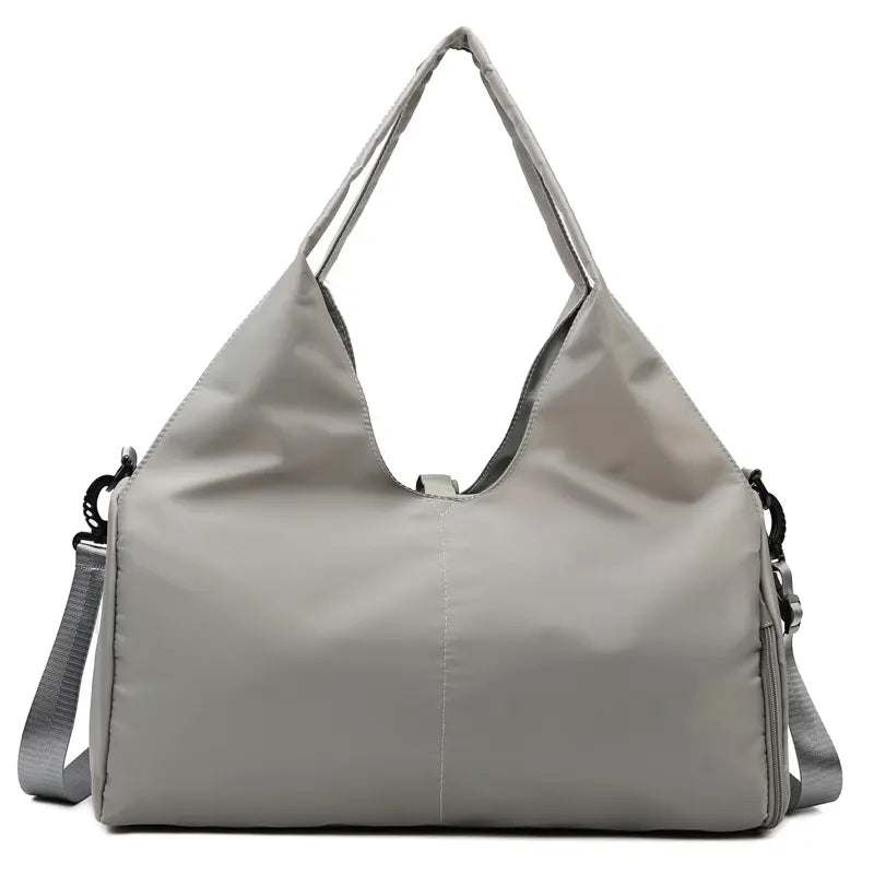 Grey Women Large Capacity Yoga Gym Bag with Shoe Compartment and Mat Strap Water Resistant Travel Duffel Lightweight Tote for Fitness and Weekend Trips