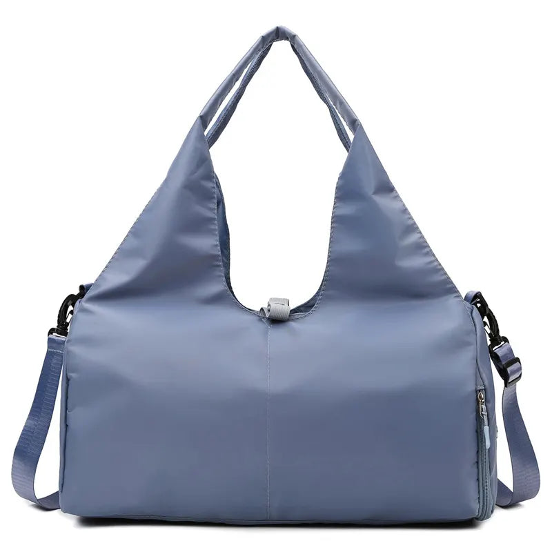 Blue Women Large Capacity Yoga Gym Bag with Shoe Compartment and Mat Strap Water Resistant Travel Duffel Lightweight Tote for Fitness and Weekend Trips