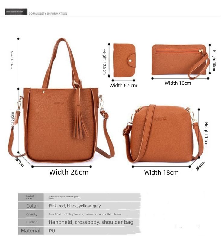 Red 4-Piece Women Bag Set Lychee Grain PU Leather Large Capacity Tote Shoulder Bag Crossbody Clutch and Card Holder for Daily Travel and Work Use - Image 4