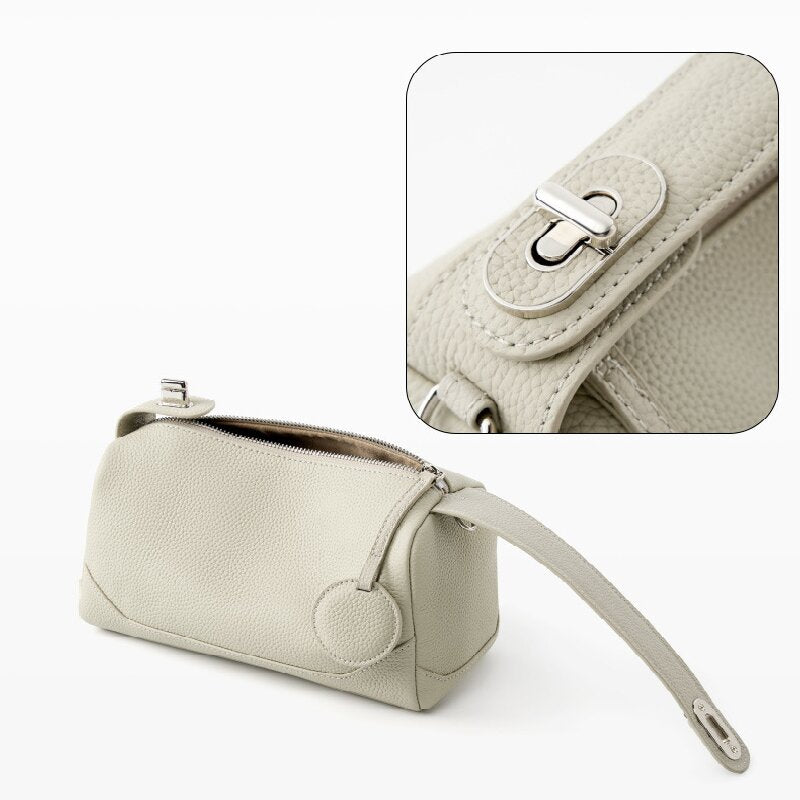 Black Women Genuine First Layer Cowhide Boston Bag Fashionable Handheld Crossbody Shoulder Bag with 115cm Adjustable Strap - Image 2