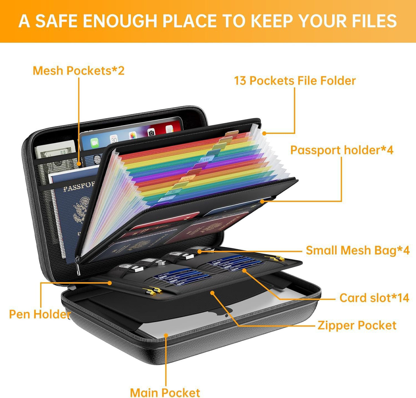 Black Fireproof EVA Hard-Shell File Organizer Briefcase with Combination Lock Waterproof Accordion Document Storage Bag for Australian Home Office and Business - Image 3