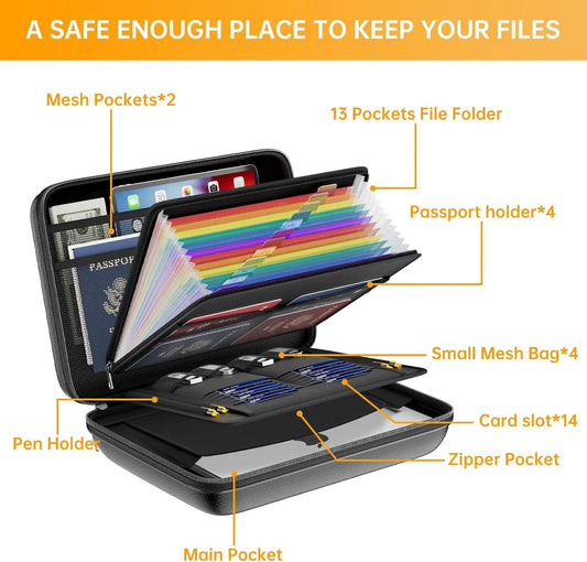 Black Fireproof EVA Hard-Shell File Organizer Briefcase with Combination Lock Waterproof Accordion Document Storage Bag for Australian Home Office and Business - Image 3