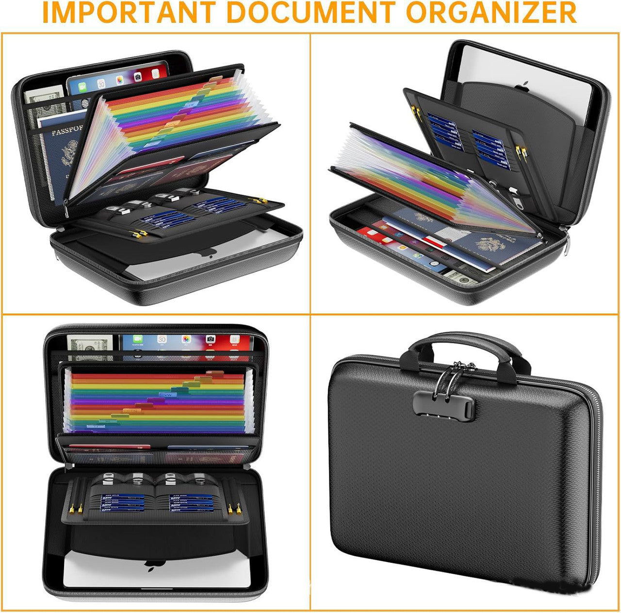 Black Fireproof EVA Hard-Shell File Organizer Briefcase with Combination Lock Waterproof Accordion Document Storage Bag for Australian Home Office and Business - Image 5